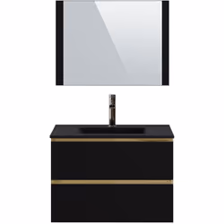 Ce meuble de salle de bain est composé de mélamine coloris noir laqué et chêne. Equipé de 2 tiroirs soft close. Le miroir et  ...