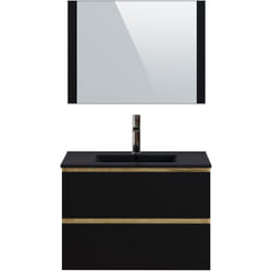 Meuble de salle de bain en mélamine couleur chêne / noir - Longueur 80 x profondeur 45 x Hauteur 85 cm Pegane