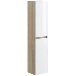 Pegane - Colonne de salle de bain en mélamine coloris blanc / chêne - Longueur 30 x profondeur 27 x Hauteur 140 cm