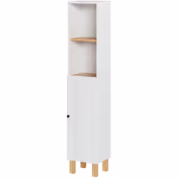 La colonne de salle de bain, fabriquée en mélamine lacqué blanc mat dispose d'une étagère en placage ainsi que d'une porte av ...