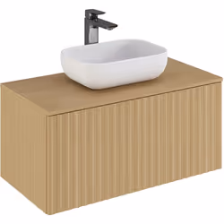 Meuble de salle de bain en placage chêne coloris naturel Avec 1 tiroir soft-close Facile à monter Vasque blanc en céramique i ...