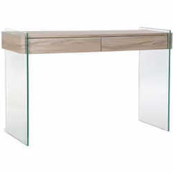 Console / Meuble console en MDF tempéré naturel et verre trempé (fragile), avec 2 tiroirs de rangement. Dimensions : Longueur ...