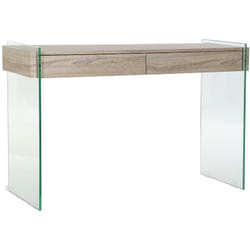 Console Meuble console en mdf tempéré naturel et verre trempé - Longueur 120 x Profondeur 40 x Hauteur 76 cm Pegane
