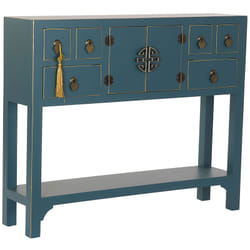 Console Table console en bois de sapin et mdf coloris bleu pétrole - Longueur 95 x Profondeur 25 x Hauteur 79 cm Pegane