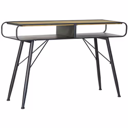 Console / Meuble console en bois de sapin coloris marron clair et métal noir avec 2 étagères. Dimensions : Longueur 120 x Pro ...