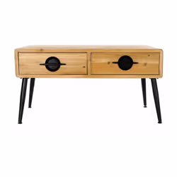 Table basse en bois de sapin et métal coloris naturel / noir. Equipée de 2 tiroirs. Dimensions : longueur 120 x profondeur 60 ...