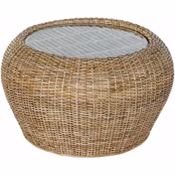 Table basse ronde bois de rotin coloris naturel et verre. Dimensions : diamètre 82 x hauteur 48 cm Matière : bois de rotin, v ...