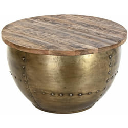 Table basse en bois de manguier et métal coloris marron / doré - diamètre 68 x hauteur 44 cm Pegane