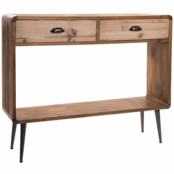 Console / Table console en bois coloris naturel avec 2 tiroirs et 1 étagère. Dimensions : Longueur 115 x Profondeur 30 x Haut ...