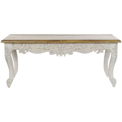 Table basse en bois de manguier coloris blanc vieilli et naturel - longueur 120 x profondeur 61 x hauteur 49 cm Pegane