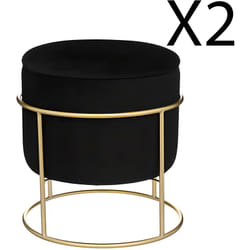Lot de 2 poufs coffres en velours coloris noir - Diamètre 42 x Hauteur 44 cm