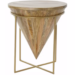 Mesa auxiliar en madera de mango natural y metal dorado. Dimensions : diamètre 41 x hauteur 45 cm Matière : bois de manguier, ...