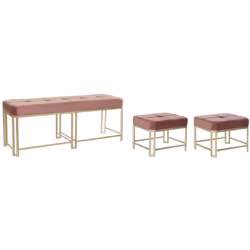 Ensemble de 3 banquettes / Coffres en métal et velours coloris rose. Dimensions 1 : Longueur 122 x Profondeur 43 x Hauteur 49 ...