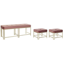Ensemble de 3 banquettes / Coffres en métal et velours coloris rose Pegane