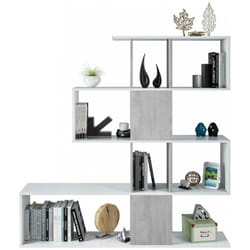 Pegane - Etagère bibliothèque en panneau de particules mélaminé coloris blanc artik/gris béton - Hauteur 145 x Longueur 145 cm x Profondeur 28 cm