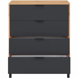 Commode / meuble de rangement en mélamine coloris naturel/gris anthracite avec 4 tiroirs. Dimensions: Hauteur 94 x Longueur 7 ...