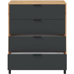 Commode meuble de rangement en mélamine coloris naturel/gris anthracite - Hauteur 94 x Longueur 78 x Profondeur 40 cm Pegane