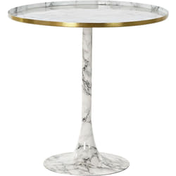 Table d'appoint ronde en imitation marbre et aluminium coloris blanc / doré - diamètre 51 x hauteur 51 cm Pegane