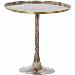 Table d'appoint ronde en imitation marbre marron et aluminium coloris doré. Facile à installer. Dimensions : diamètre 51 x ha ...