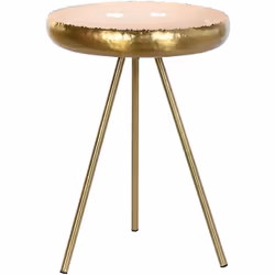 Table d'appoint ronde en aluminium laqué coloris rose et doré. Idéale dans un salon ou séjour. Dimensions : diamètre 43 x hau ...