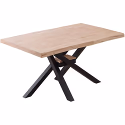 Table à manger rectangulaire en bois avec plateau en bois coloris chêne nordique. Pieds métalliques noirs. Dimensions : Longu ...