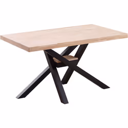 Table à manger rectangulaire en bois avec plateau en bois coloris chêne nordique. Pieds en métal croisés coloris noir. Dimens ...