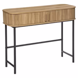 Console en bois MDF coloris naturel avec pieds coloris noir. Équipée de 2 portes coulissantes. À monter soi-même. Dimensions  ...