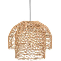 Pegane - Suspension luminaire en métal noir et rotin coloris naturel - Diamètre 38 x hauteur 30 cm