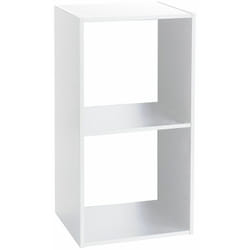 Tagère avec 2 cases en panneaux de particules coloris blanc - Longueur 34.4 x Profondeur 32 x Hauteur 67 cm