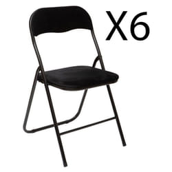 Lot de 6 chaises pliantes en velours et métal coloris noir - Longueur 44 x Profondeur 48 x Hauteur 79 cm Pegane