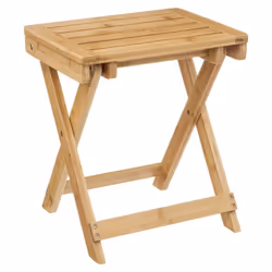 Tabouret pliable en bambou coloris naturel. Assise confortable. Dimension ouvert: longueur 39 x Profondeur 33 x Hauteur 44 cm ...