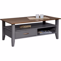 Table basse fabriquée en bois massif certifié FSC coloris gris dotée d'un tiroir et une niche. Tiroir monté sur glissières mé ...