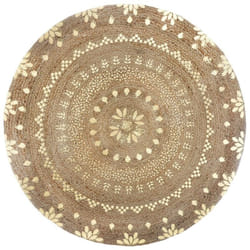 Pegane - Tapis rond en jute coloris doré - Longueur 115 x Profondeur 115 x Hauteur 1 cm