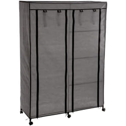 Armoire de rangement avec penderie sur roulettes coloris gris - Longueur 118 x Profondeur 49 x Hauteur 168 cm Pegane