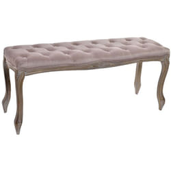 Banquette en velours et bois de caoutchouc coloris rose pâle- Longueur 112 x Profondeur 38 x Hauteur 48 cm Pegane