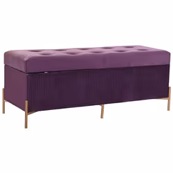 Banquette Coffres en MDF et velours coloris Pourpre et pieds doré Dimensions : Longueur 115 x Profondeur 43 x Hauteur 46 cm M ...