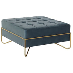 Banquette en métal et velours coloris bleu et pieds doré - Longueur 80 x Profondeur 80 x Hauteur 42 cm Pegane