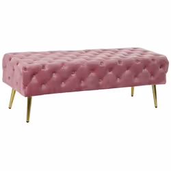 Banquette en métal et velours coloris rose et pieds doré Dimensions : Longueur 120 x Profondeur 45 x Hauteur 40 cm Matière : ...