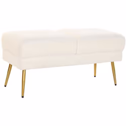 Banquette en métal coloris blancl et pieds doré Dimensions : Longueur 106 x Profondeur 45 x Hauteur 50 cm Matière : Métal / P ...