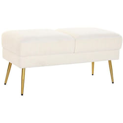 Pegane - Banquette en métal coloris blanc et pieds doré- Longueur 106 x Profondeur 45 x Hauteur 50 cm