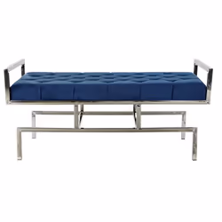 Banquette en velours coloris bleu et pieds en acier Dimensions : Longueur 97 x Profondeur 44 x Hauteur 46 cm Matière : Acier/ ...