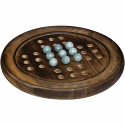 Ce solitaire est composé d’un épais socle en bois de manguier sculpté et offre un diamètre de 22 cm. Les pièces du jeu sont e ...