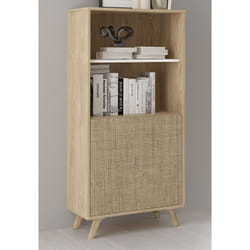 Meuble étagère, meuble de rangement coloris chêne cambrian/effet textile - Longueur 60 x Profondeur 39.6 x Hauteur 135 cm Pegane