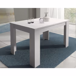 Table à manger rectangulaire extensible qui atteint jusqu’à 198cm une fois ouverte, fabriquée en mélamine coloris blanc; Dime ...