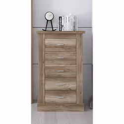 Chiffonnier en panneau de particule mélaminé coloris Chêne vieilli. Doté de 5 tiroirs spacieux. Dimensions : Longueur 66 x Pr ...