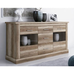 Buffet, Meuble de rangement coloris Chêne vieilli - Longueur 170 x Profondeur 49 x Hauteur 88 cm Pegane