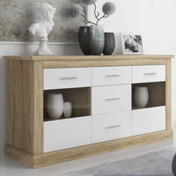 Buffet, Meuble de rangement coloris Chêne cambrian, blanc - Longueur 170 x Profondeur 49 x Hauteur 88 cm Pegane