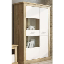 Armoire vitrine, buffet haut coloris Chêne cambrian,blanc - Longueur 125 x Profondeur 41,80 x Hauteur 174,70 cm Pegane
