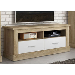 Pegane - Meuble tv coloris Chêne cambrian, blanc - Longueur 135 x Profondeur 41,80 x Hauteur 56,6 cm