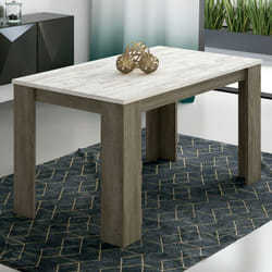 Pegane - Table à manger, table de salon rectangulaire coloris Chêne truffé, blanc vieilli - Longueur 138 x Profondeur 80 x Hauteur 75 cm